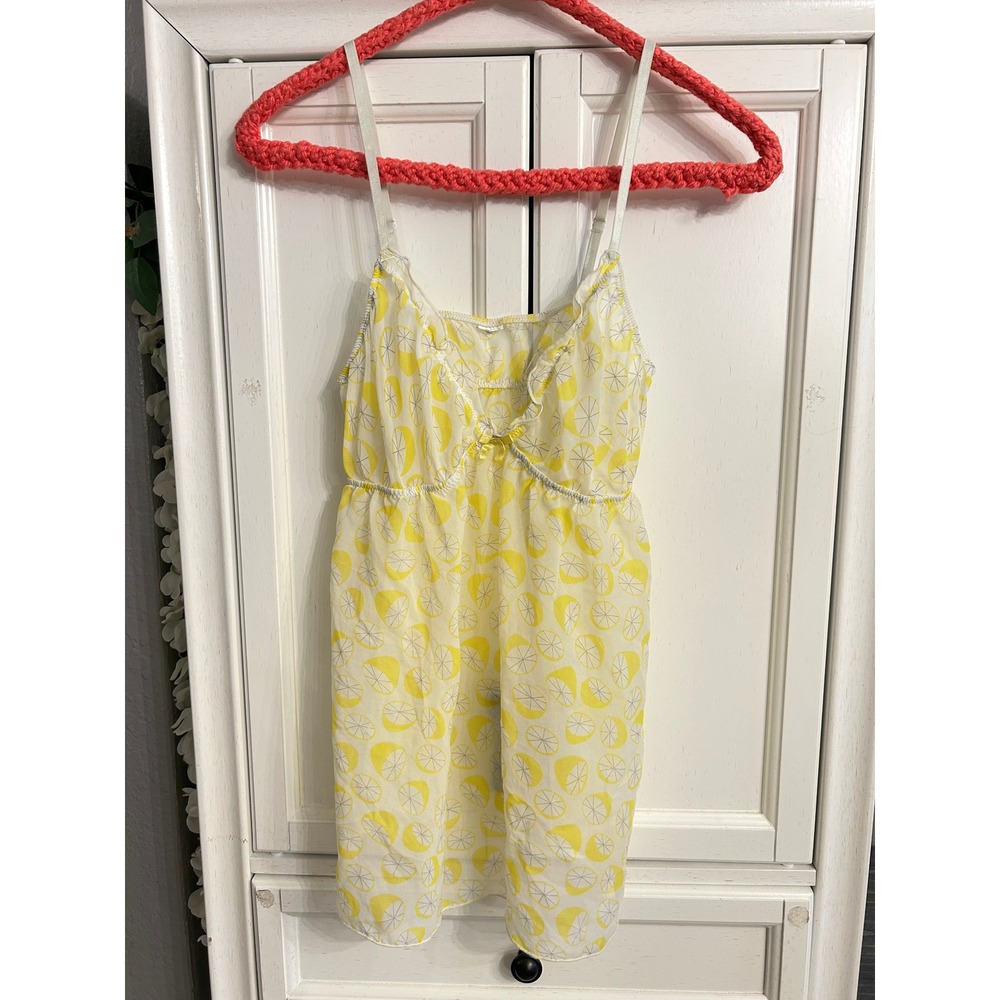 Lemon Print Sheer Babydoll Camisole Top Yellow White Ruffle Bow MEDIUM - Picture 3 of 8